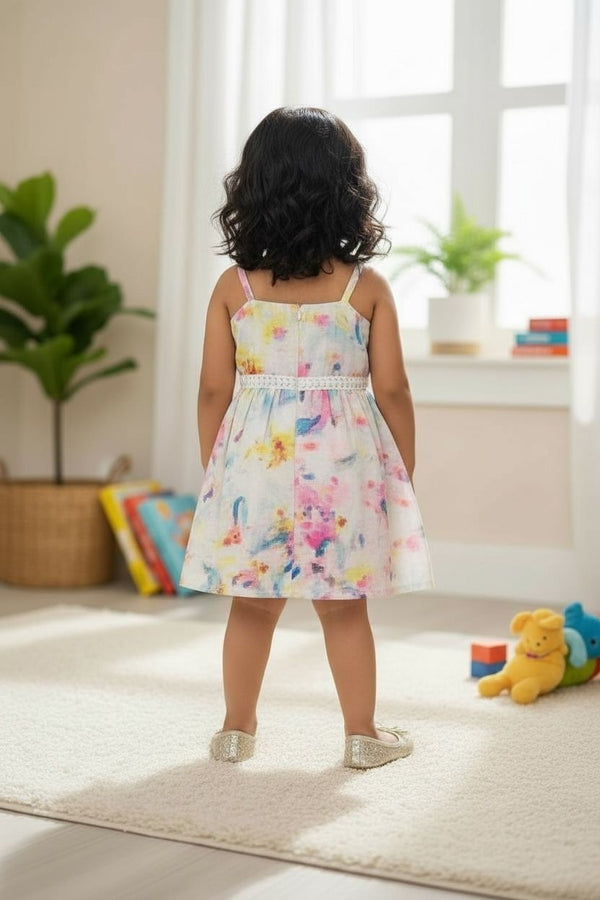 Pastel Floral Summer Dress | Toddler Girls Lightweight Party & Daily Wear Frock