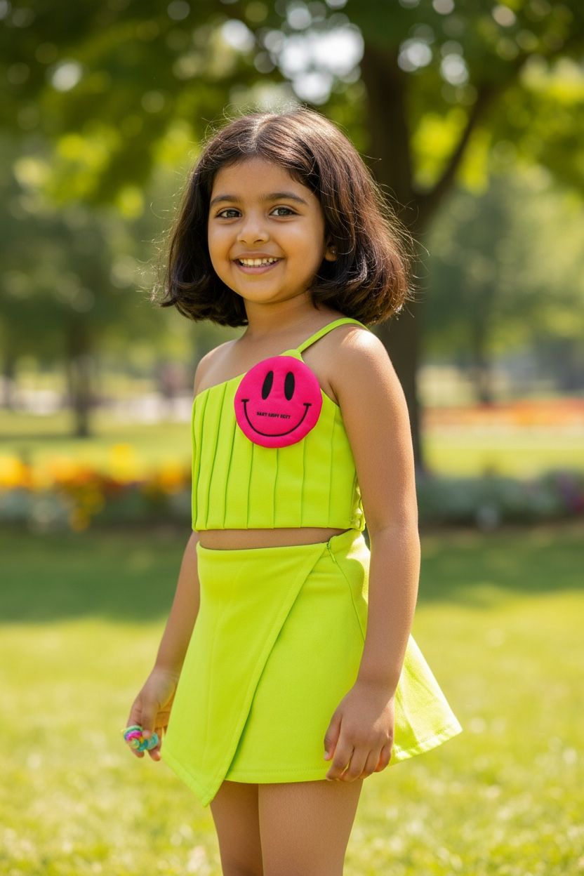 Lime Green One-Shoulder Beach Co-ord Set | Summer Resort Wear