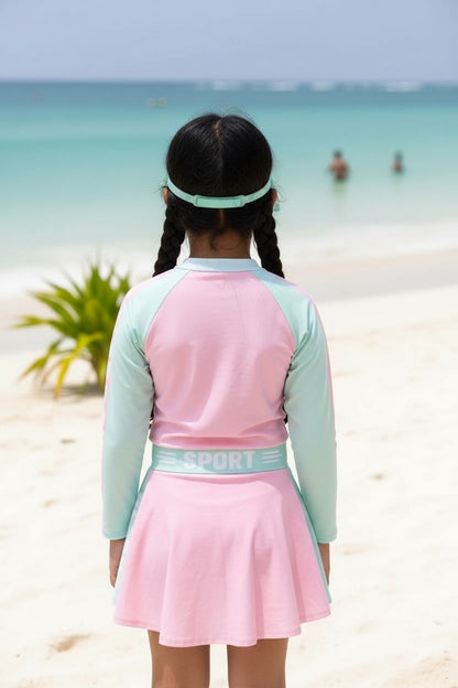 Girls Long Sleeve Swim Dress with Skirt | UV-Protective Kids Swimwear