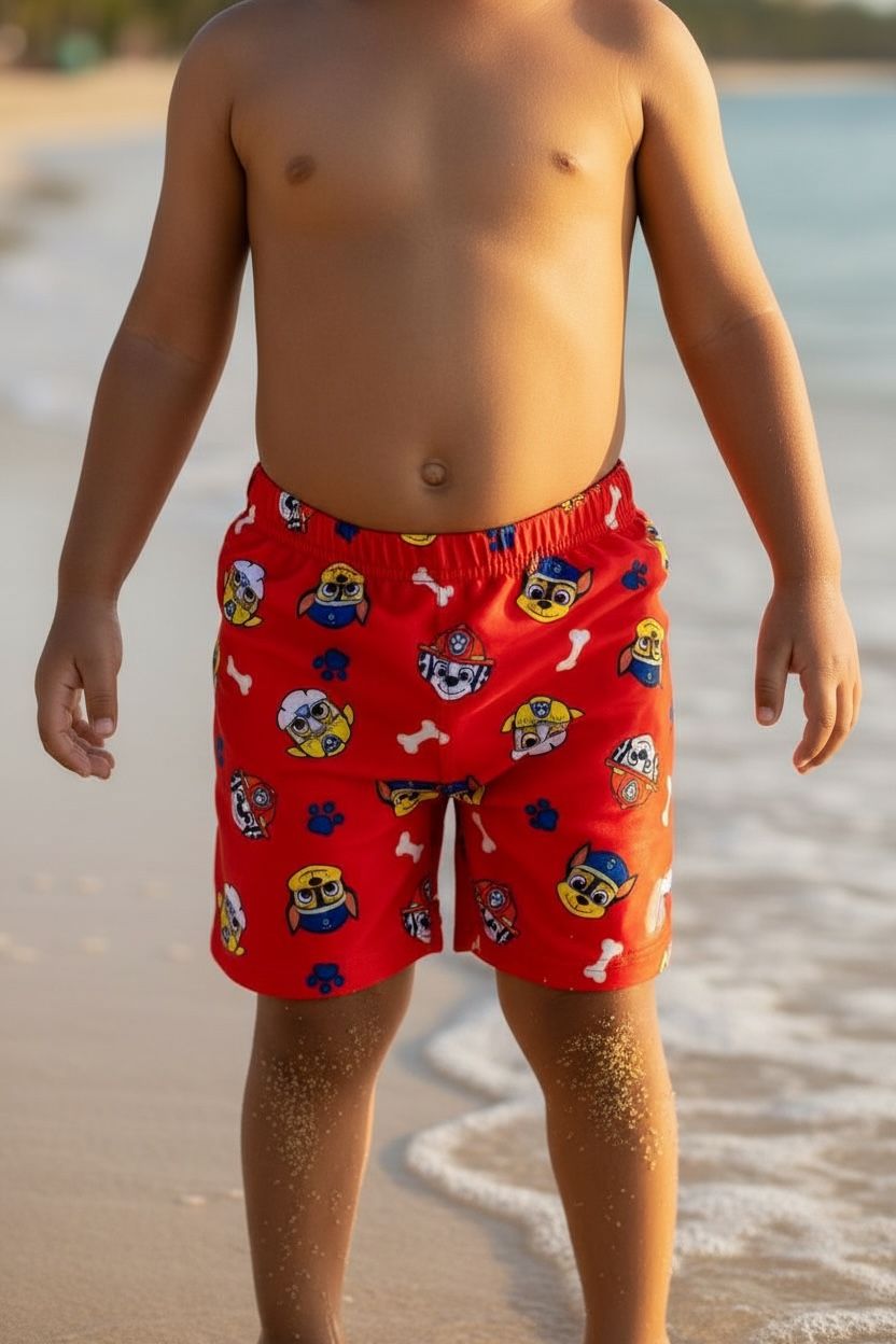 Boys Cartoon Print Swim Shorts with Matching Cap | Kids Beach & Pool Wear
