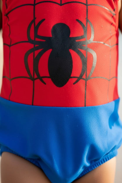 Baby Spider Print Swim Jumpsuit with Matching Cap | Toddler Beach & Pool Wear