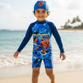 Kids Spider Man Themed Swim Jumpsuit with Cap | Quick-Dry / UV Protection