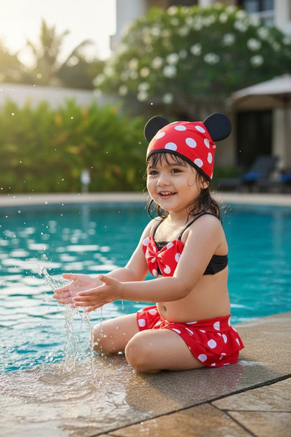 Baby Girl Polka Dot Bikini Skirt Swim Set with Cap | Cute Pool & Beach Wear