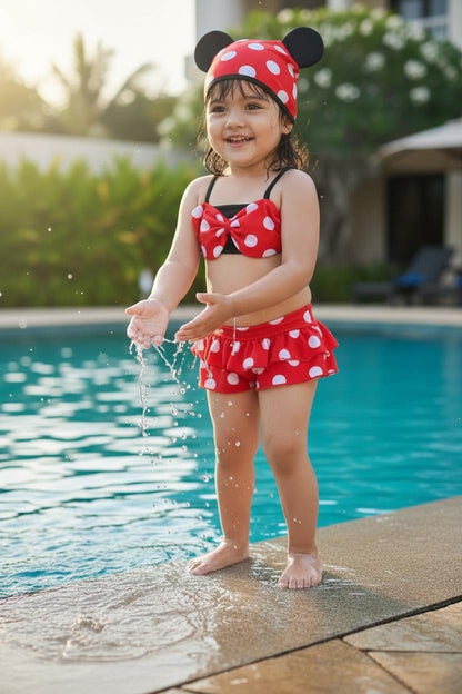 Baby Girl Polka Dot Bikini Skirt Swim Set with Cap | Cute Pool & Beach Wear