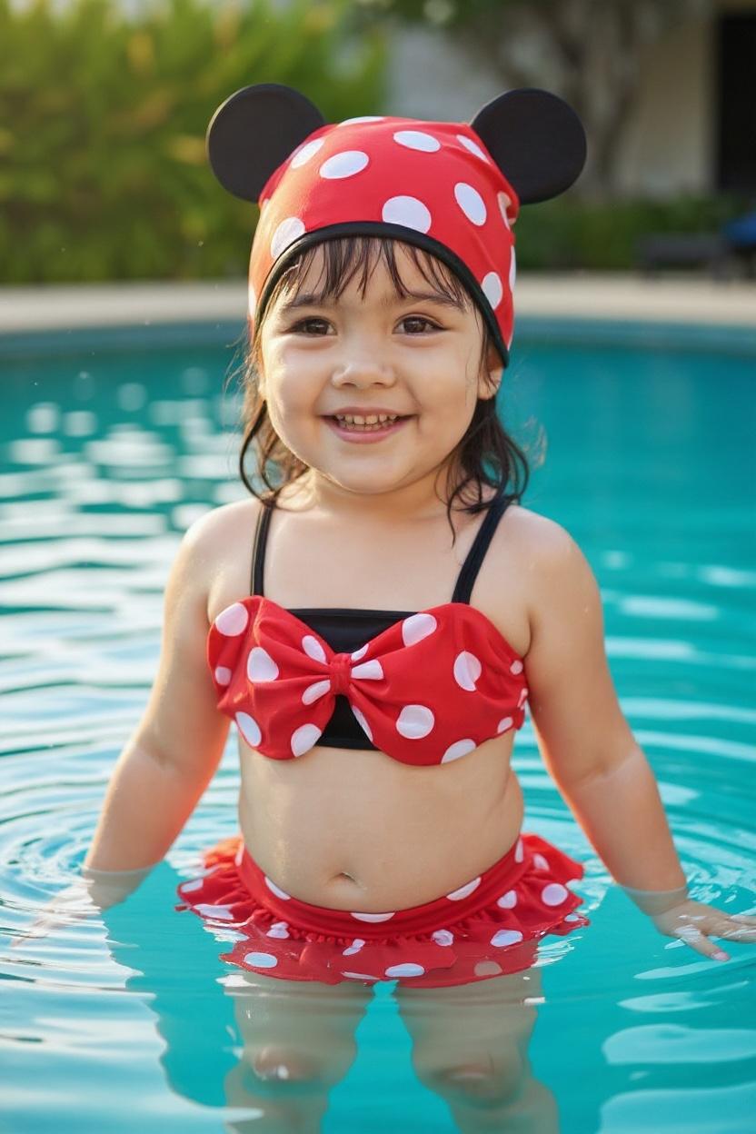 Baby Girl Polka Dot Bikini Skirt Swim Set with Cap | Cute Pool & Beach Wear