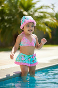 Baby Girl Floral Bikini Skirt Swimwear Set with Cap | Cute Pool & Beach Outfit
