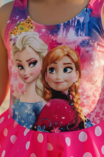 Frozen Themed Girls Frock Style Swimwear with Cap | Cute Printed Swim Dress for Kids