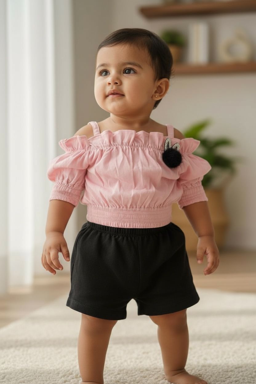 Pink Smocked Off-Shoulder Cotton Top
