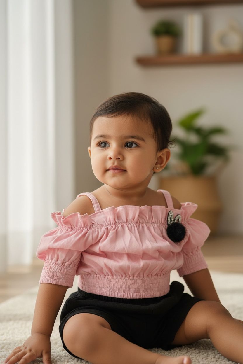 Pink Smocked Off-Shoulder Cotton Top