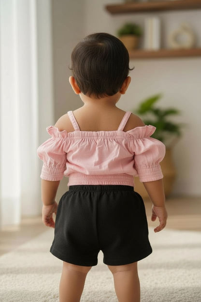 Pink Smocked Off-Shoulder Cotton Top