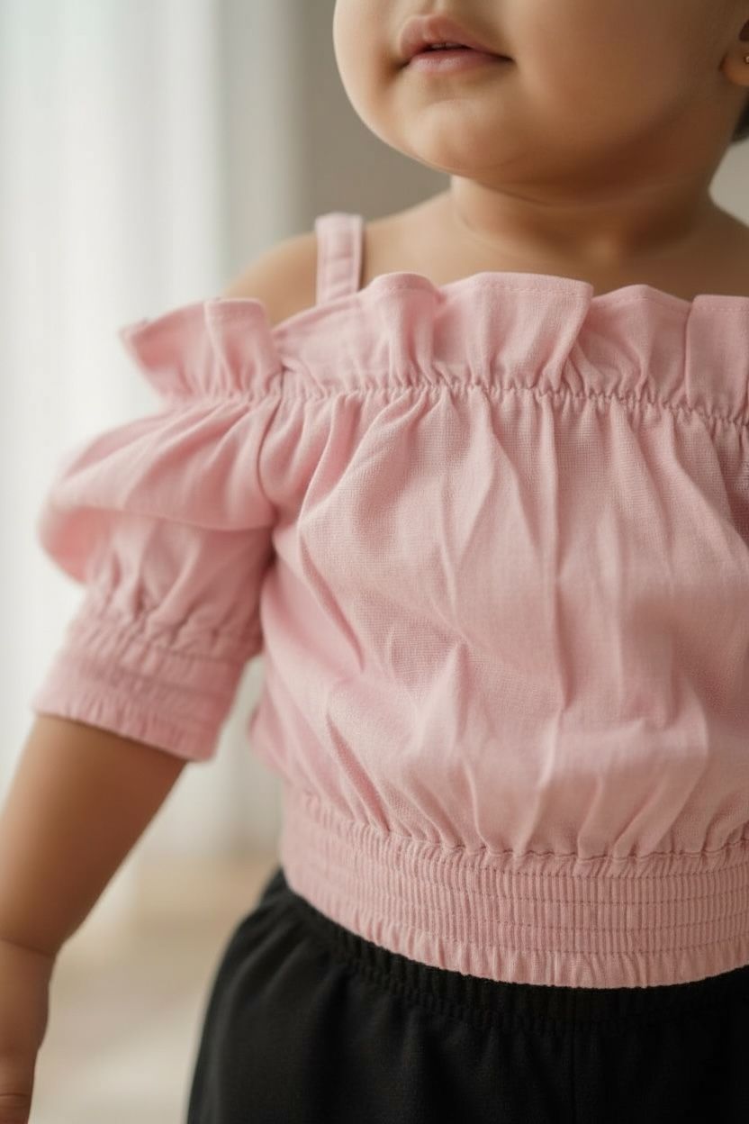 Pink Smocked Off-Shoulder Cotton Top