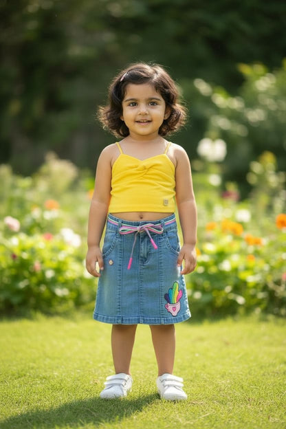 Girls Yellow Knotted Hosiery Top