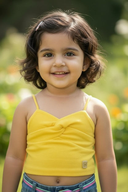 Girls Yellow Knotted Hosiery Top