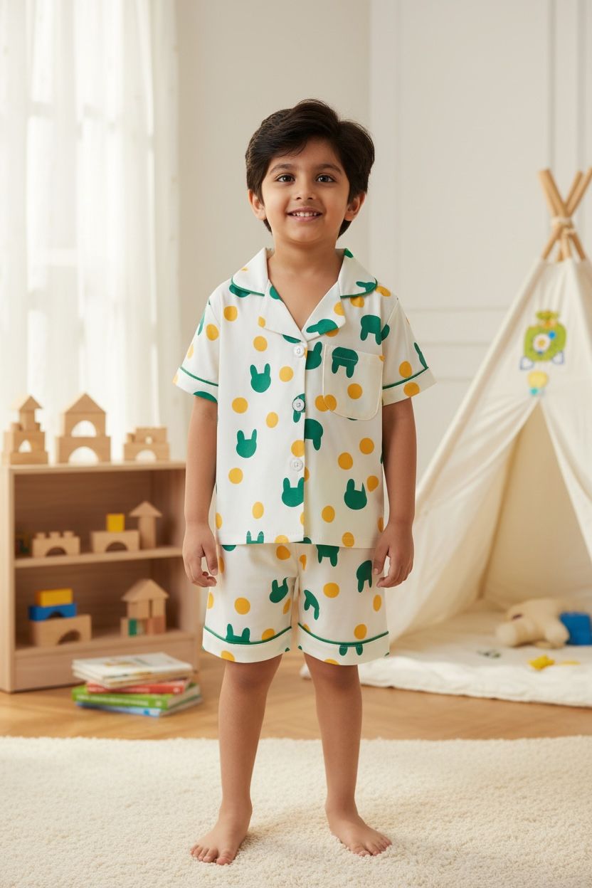 Bunny Printed Cotton Night Suit Set – Shirt & Shorts