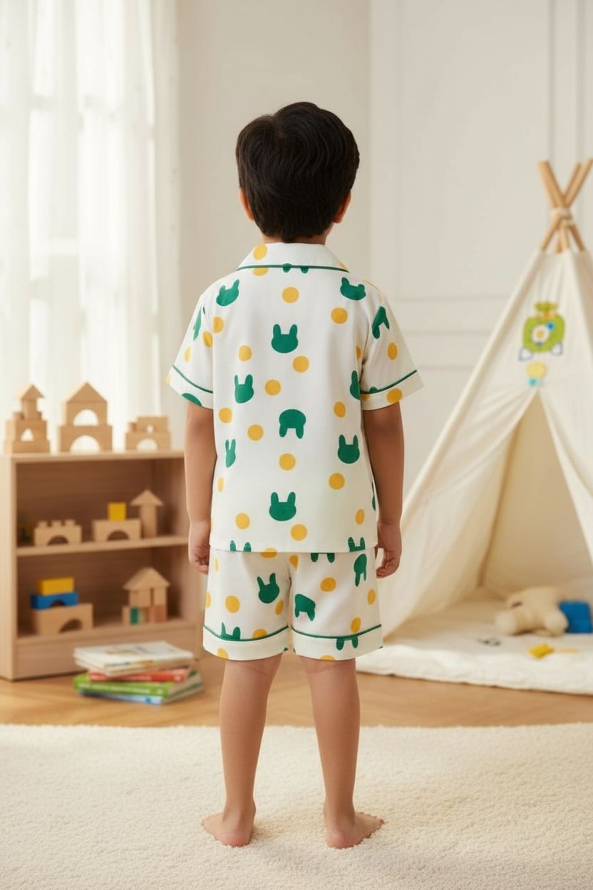 Bunny Printed Cotton Night Suit Set – Shirt & Shorts