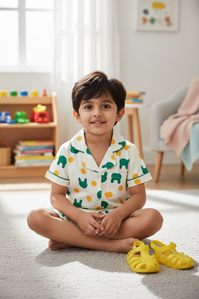 Bunny Printed Cotton Night Suit Set – Shirt & Shorts
