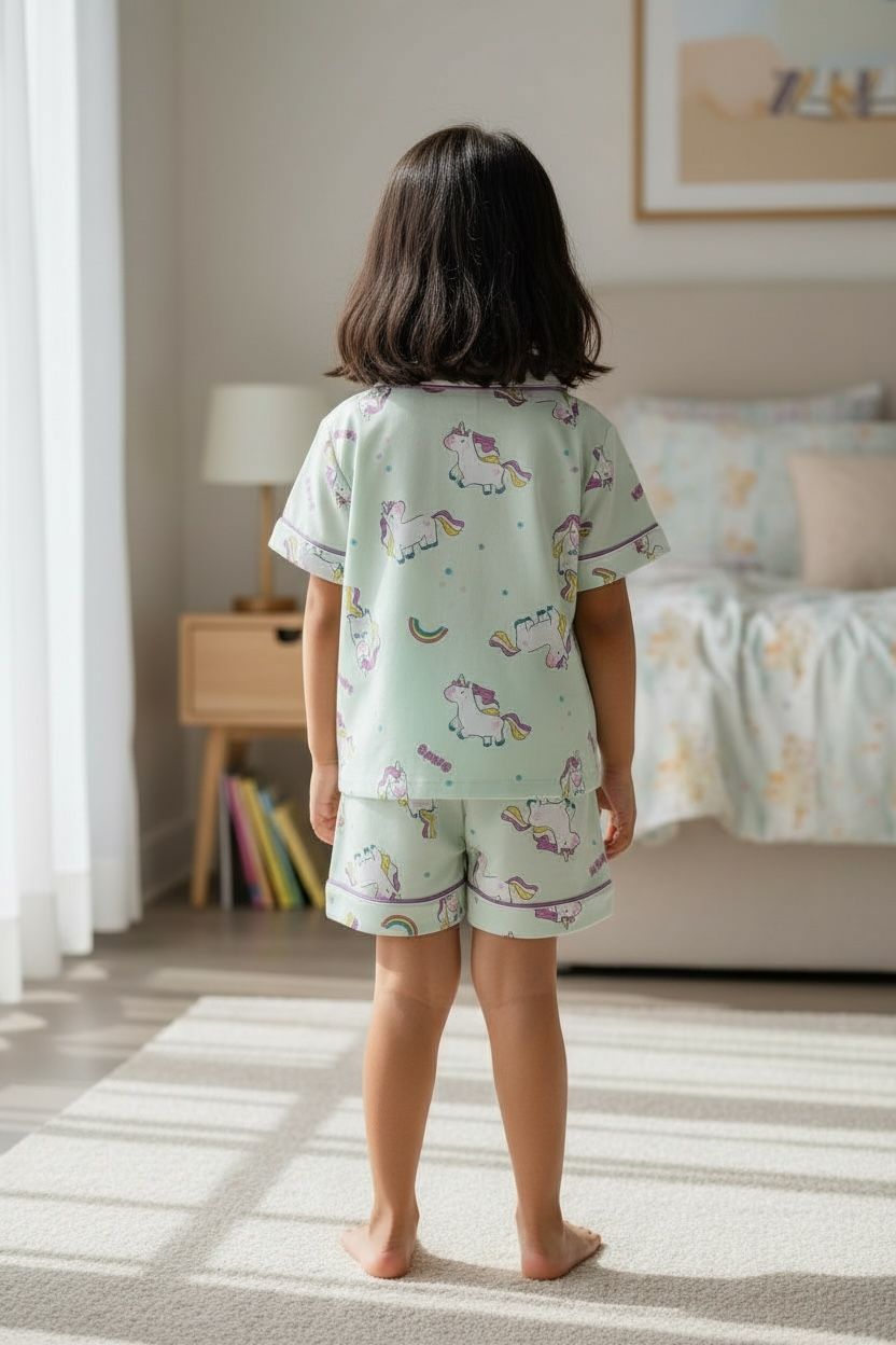 Unicorn Printed Cotton Night Suit Set – Shirt & Shorts