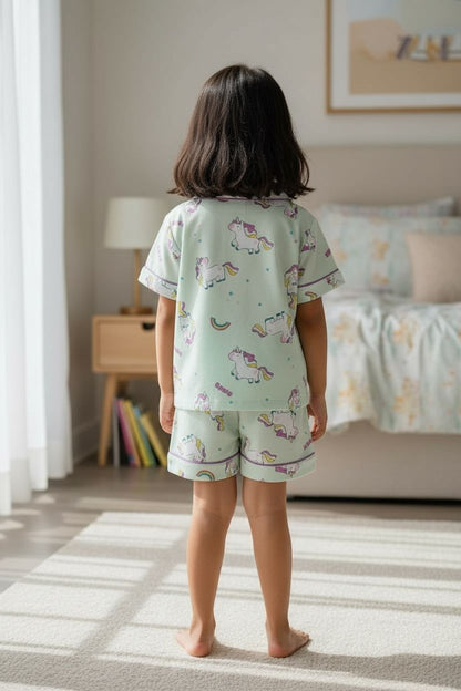 Unicorn Printed Cotton Night Suit Set – Shirt & Shorts