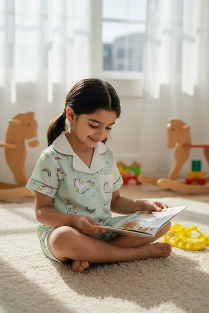 Unicorn Printed Cotton Night Suit Set – Shirt & Shorts