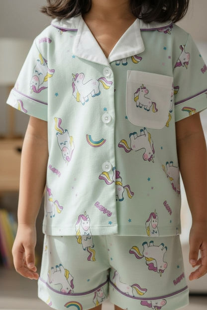Unicorn Printed Cotton Night Suit Set – Shirt & Shorts