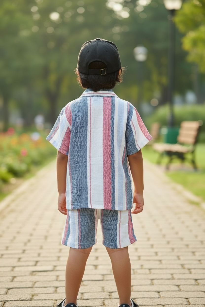 Striped Cotton Shirt & Shorts Co-Ord Set – Boys Summer Casual Wear