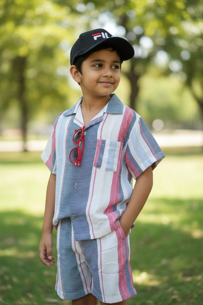Striped Cotton Shirt & Shorts Co-Ord Set – Boys Summer Casual Wear
