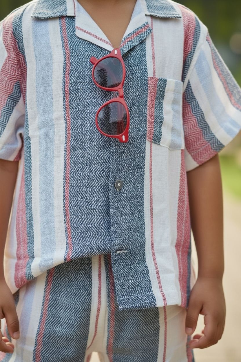 Striped Cotton Shirt & Shorts Co-Ord Set – Boys Summer Casual Wear