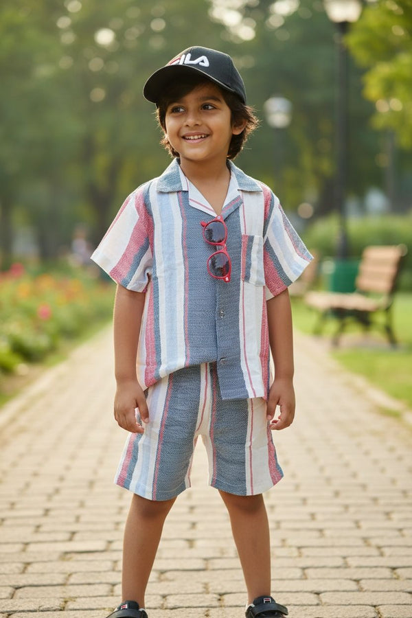 Striped Cotton Shirt & Shorts Co-Ord Set – Boys Summer Casual Wear