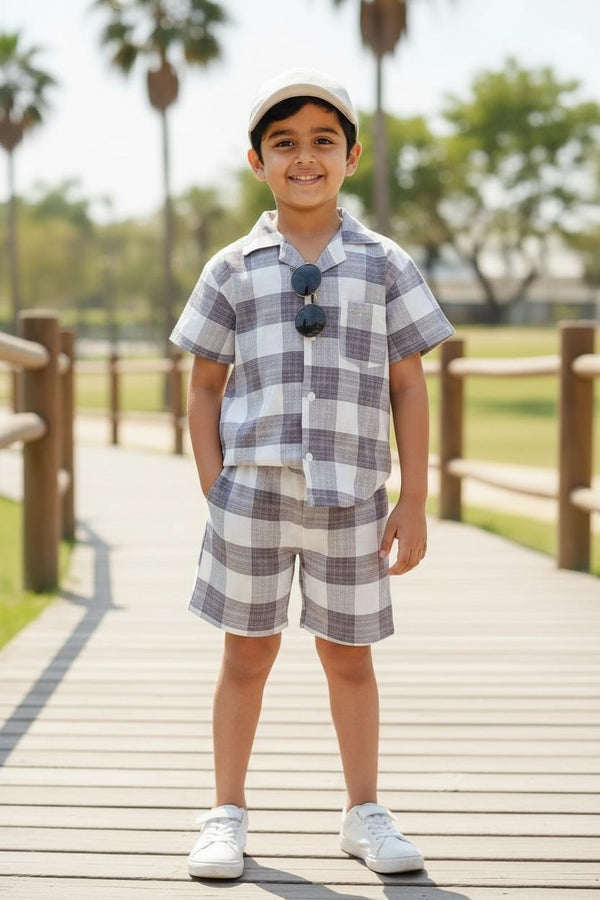 Checkered Cotton Shirt & Shorts Co-Ord Set – Boys Summer Casual Wear