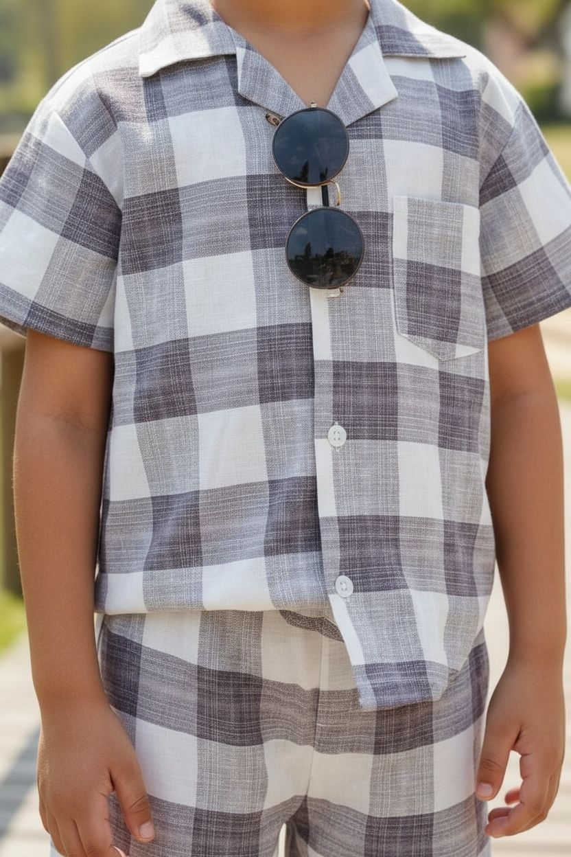 Checkered Cotton Shirt & Shorts Co-Ord Set – Boys Summer Casual Wear