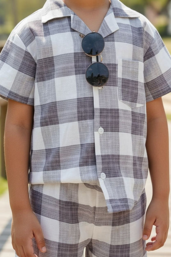 Checkered Cotton Shirt & Shorts Co-Ord Set – Boys Summer Casual Wear