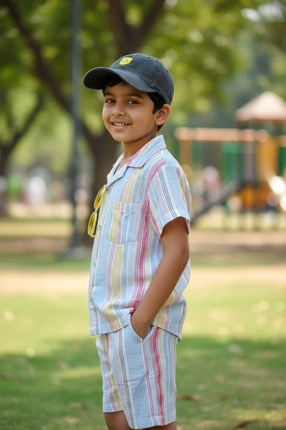 Striped Cotton Shirt & Shorts Co-Ord Set – Boys Summer Casual Wear