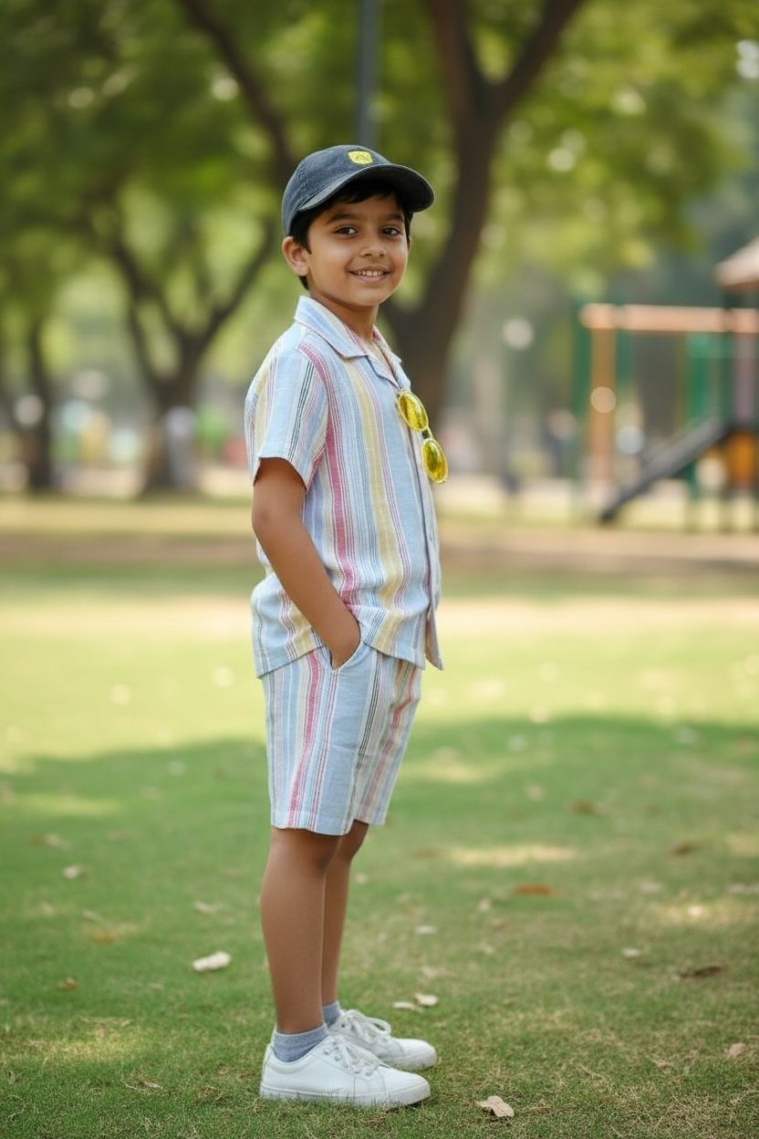Striped Cotton Shirt & Shorts Co-Ord Set – Boys Summer Casual Wear