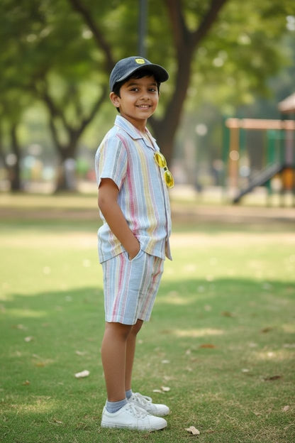 Striped Cotton Shirt & Shorts Co-Ord Set – Boys Summer Casual Wear