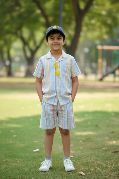 Striped Cotton Shirt & Shorts Co-Ord Set – Boys Summer Casual Wear