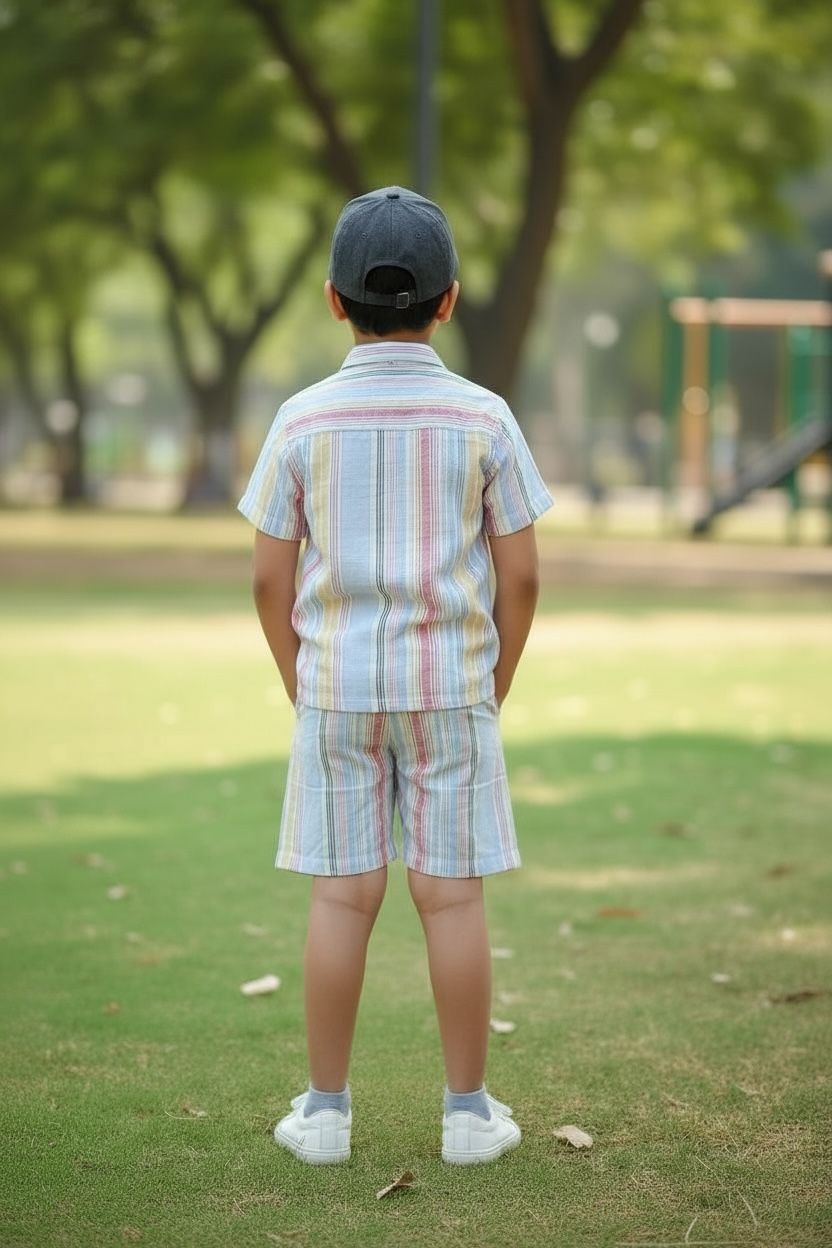 Striped Cotton Shirt & Shorts Co-Ord Set – Boys Summer Casual Wear