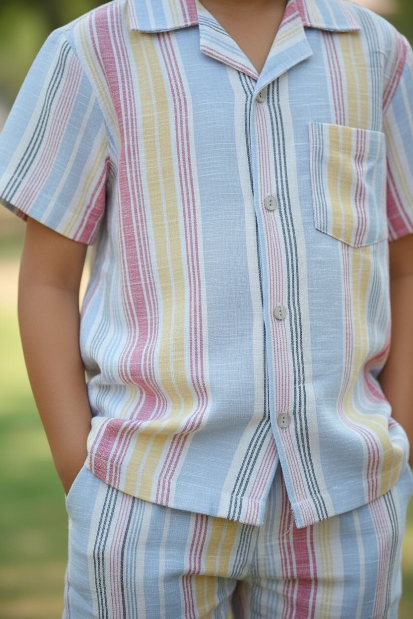 Striped Cotton Shirt & Shorts Co-Ord Set – Boys Summer Casual Wear