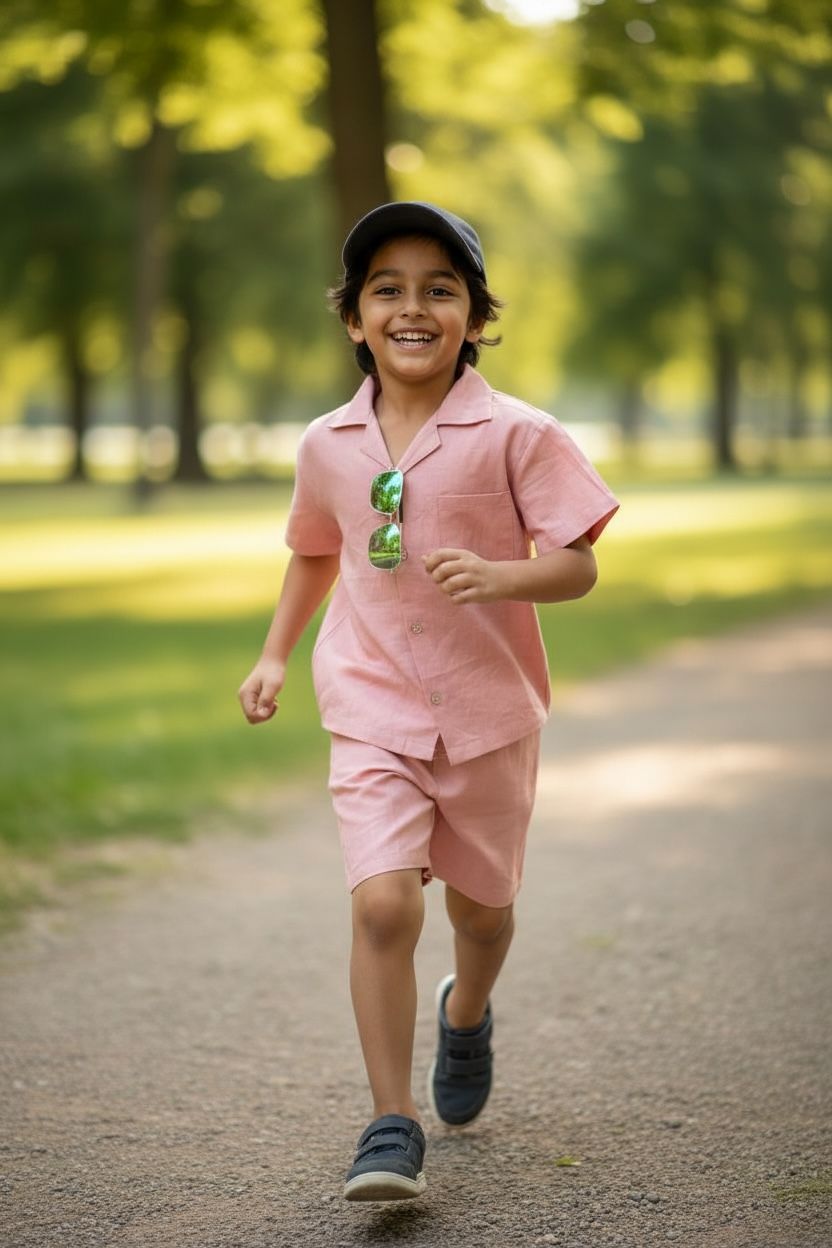 Peach Cotton Shirt & Shorts Co-Ord Set – Boys Summer Casual Wear