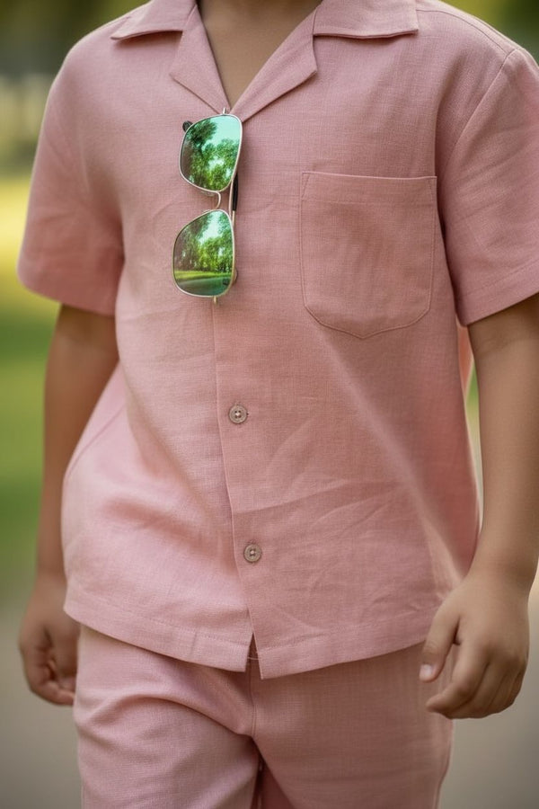 Peach Cotton Shirt & Shorts Co-Ord Set – Boys Summer Casual Wear
