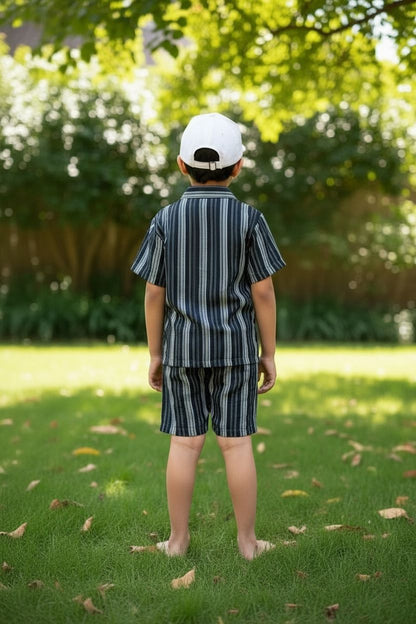 Striped Cotton Shirt & Shorts Co-Ord Set – Boys Summer Casual Wear