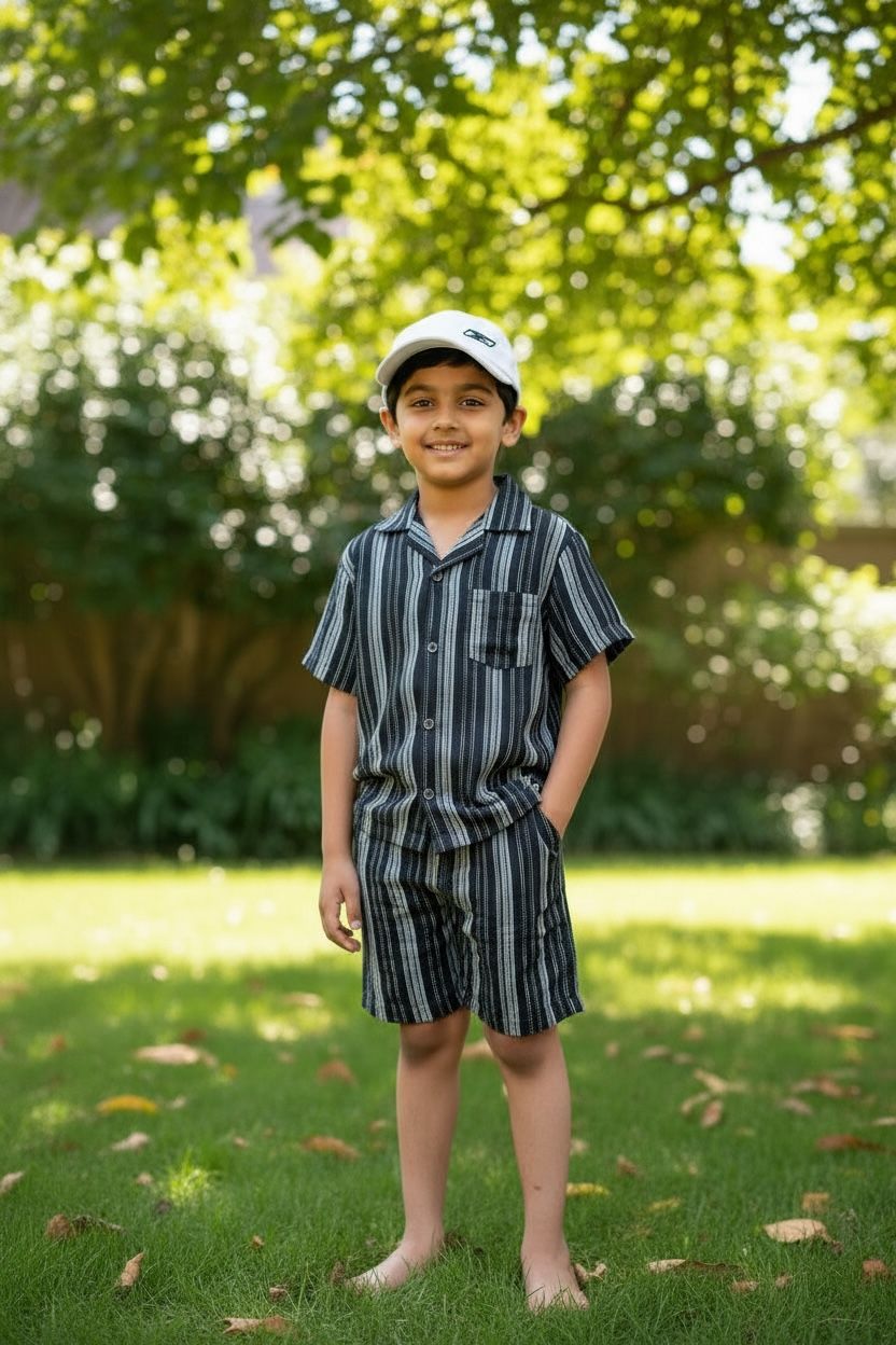 Striped Cotton Shirt & Shorts Co-Ord Set – Boys Summer Casual Wear