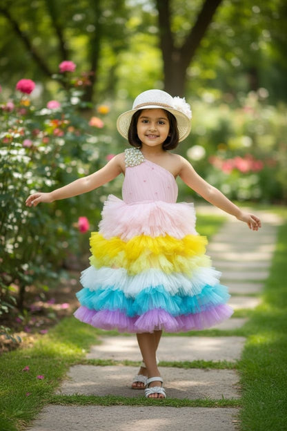 Rainbow Layered Tutu Dress – Party Wear Net Dress for Girls