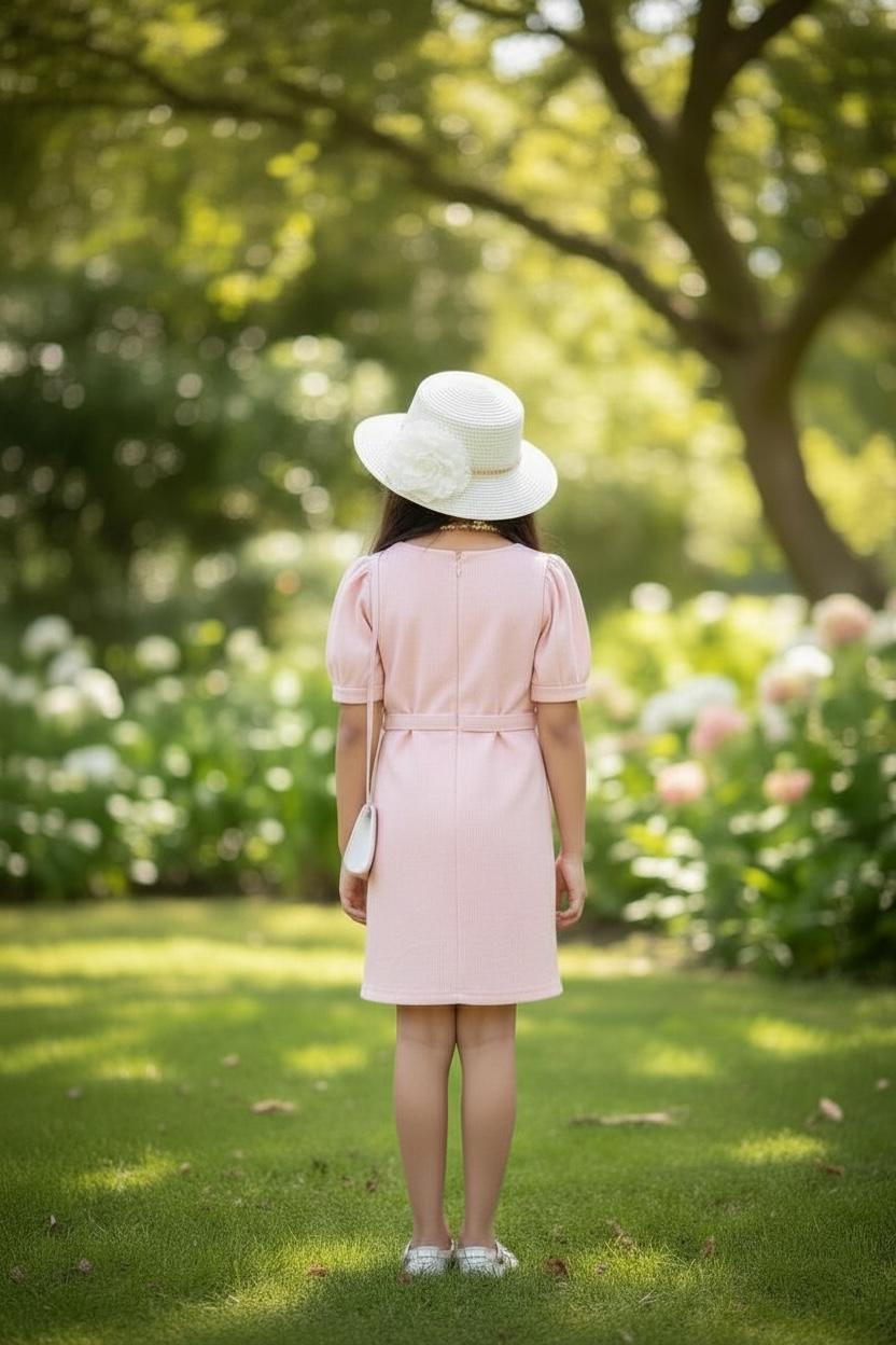 Peach One Piece Party Dress with Puff Sleeves | Elegant Premium Occasion Wear for Girls