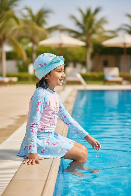 Unicorn Printed Multi Colour Swim Wear l Girls Swimwear with cap