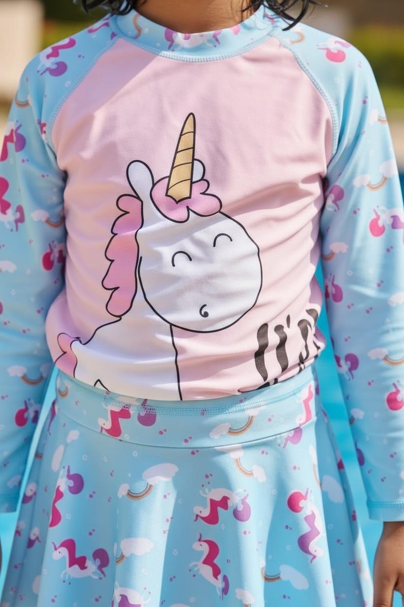Unicorn Printed Multi Colour Swim Wear l Girls Swimwear with cap
