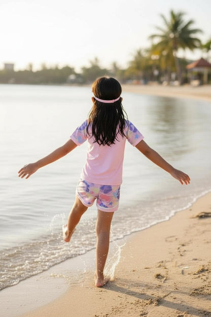Mesh Swimwear Set | Girls Pink Swim Dress & Shorts