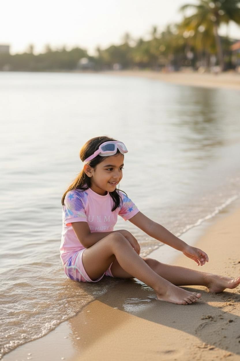 Mesh Swimwear Set | Girls Pink Swim Dress & Shorts