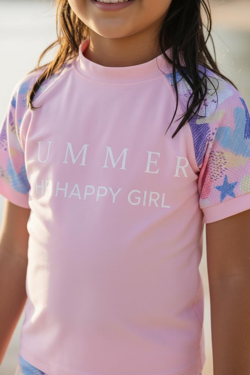 Mesh Swimwear Set | Girls Pink Swim Dress & Shorts