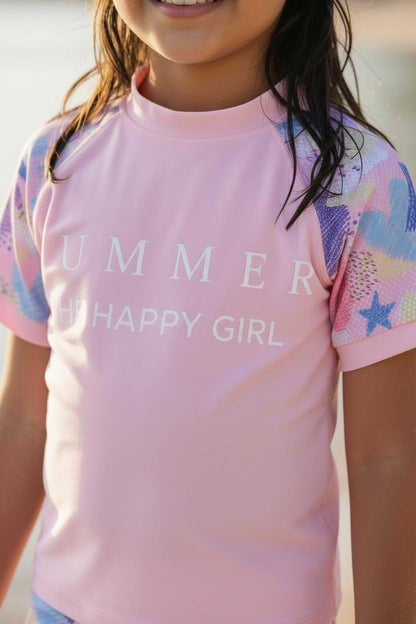 Mesh Swimwear Set | Girls Pink Swim Dress & Shorts