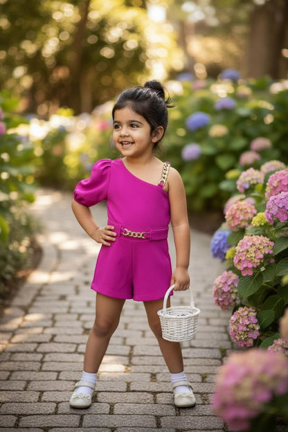 Magenta Party Jumpsuit | Stylish One-Shoulder Jumpsuit for Girls